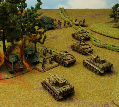 Flanking the wood