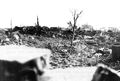 The ruins and rubble between the factories