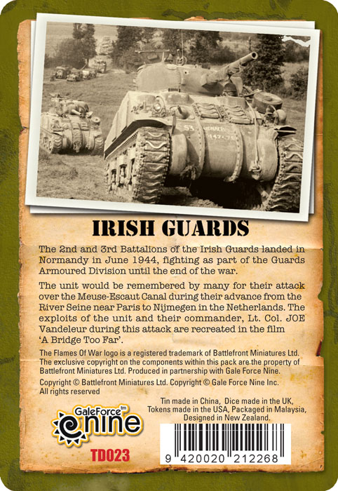 Irish Guards Gaming Set Tin Back