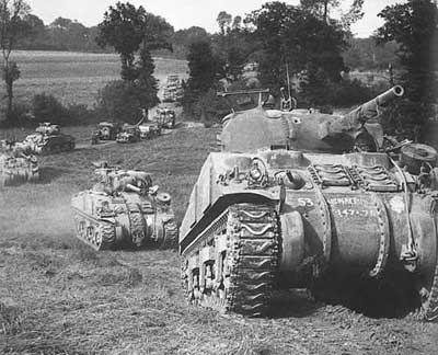 A column of M4A4(Sherman V) tanks